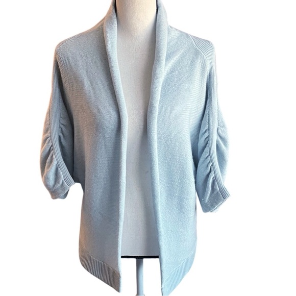 Theory Alexandrea Powder Blue 100% Cashmere Open Front Cardigan Sweater Sz M - Picture 1 of 10